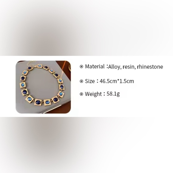 Vintage Gold Necklace with Blue Accents - Picture 3 of 3